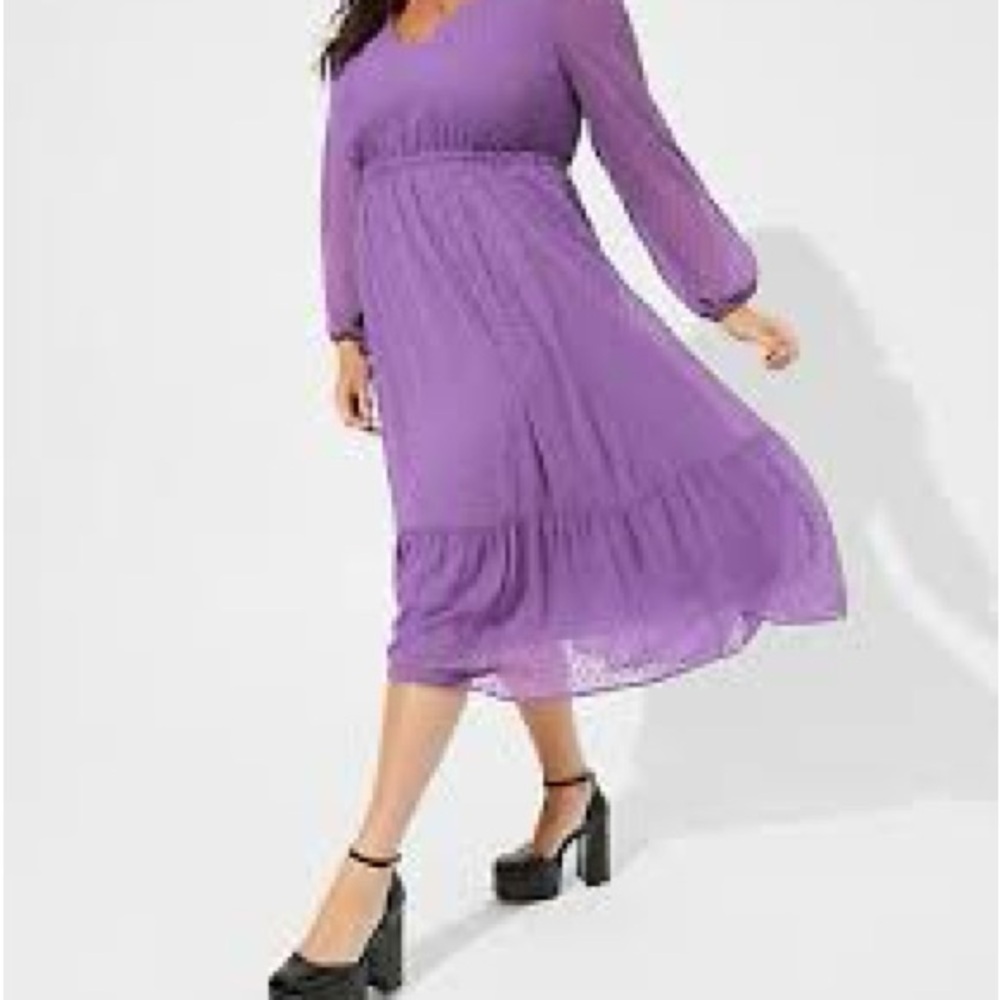Torrid Purple Tea Length Clip Dot Open Back A-Line Dress